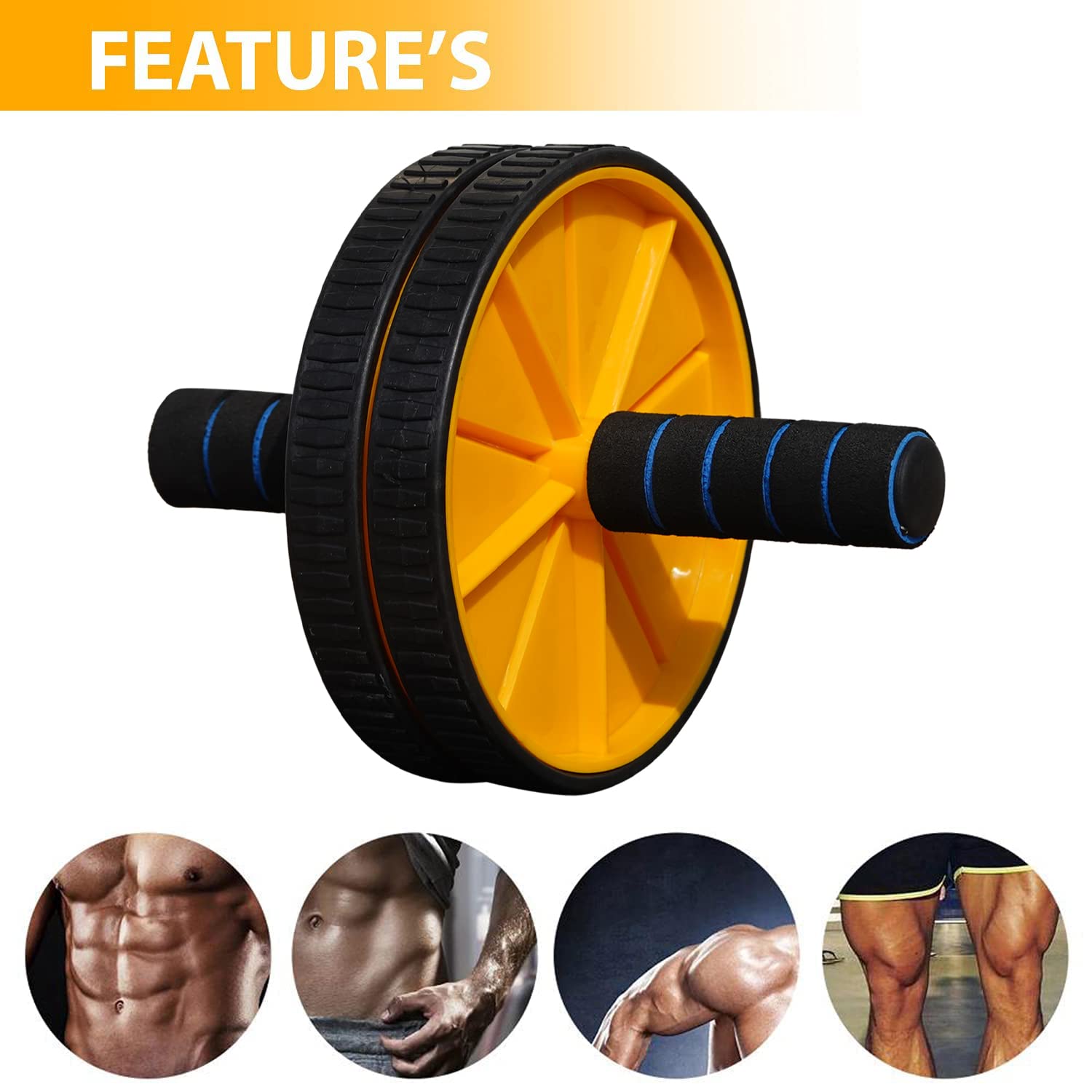 Premium Abs Roller for Men & Women – Home Workout Equipment with Knee Mat (Yellow & Black)