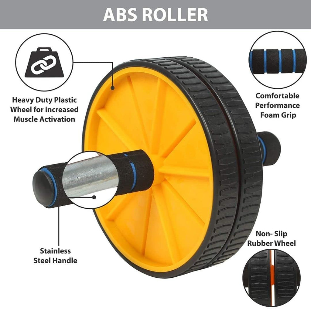 Premium Abs Roller for Men & Women – Home Workout Equipment with Knee Mat (Yellow & Black)